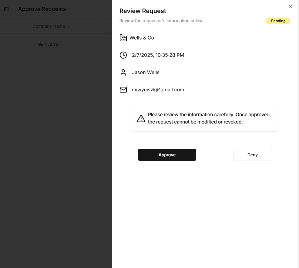 Approve Requests Detailed Sheet