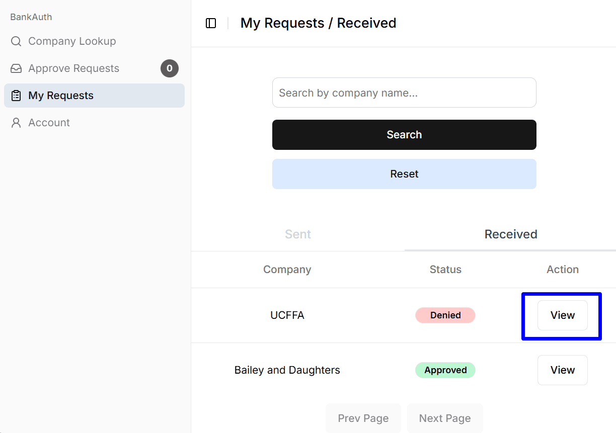 Received Request View Button