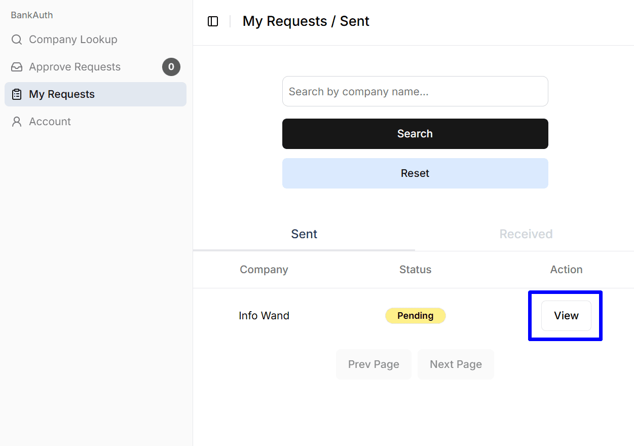 Sent Request View Button